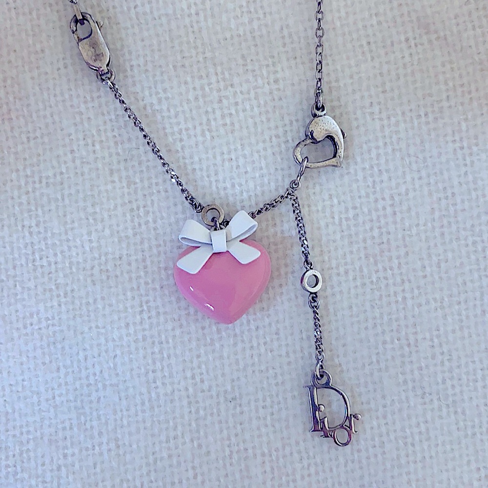 Vintage Dior bow heart charm necklace
